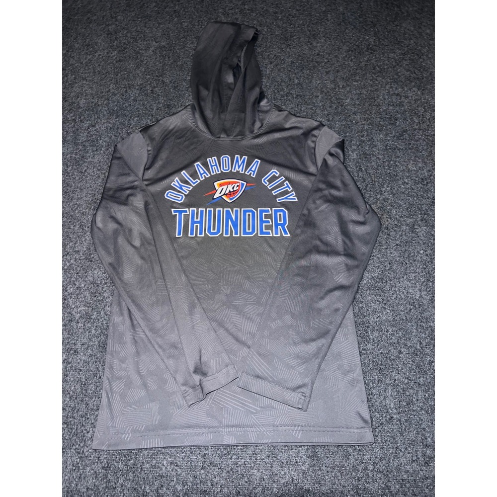 NBA Oklahoma City Thunder Gray Hooded Long Sleeve Shirt Mens Small Youth